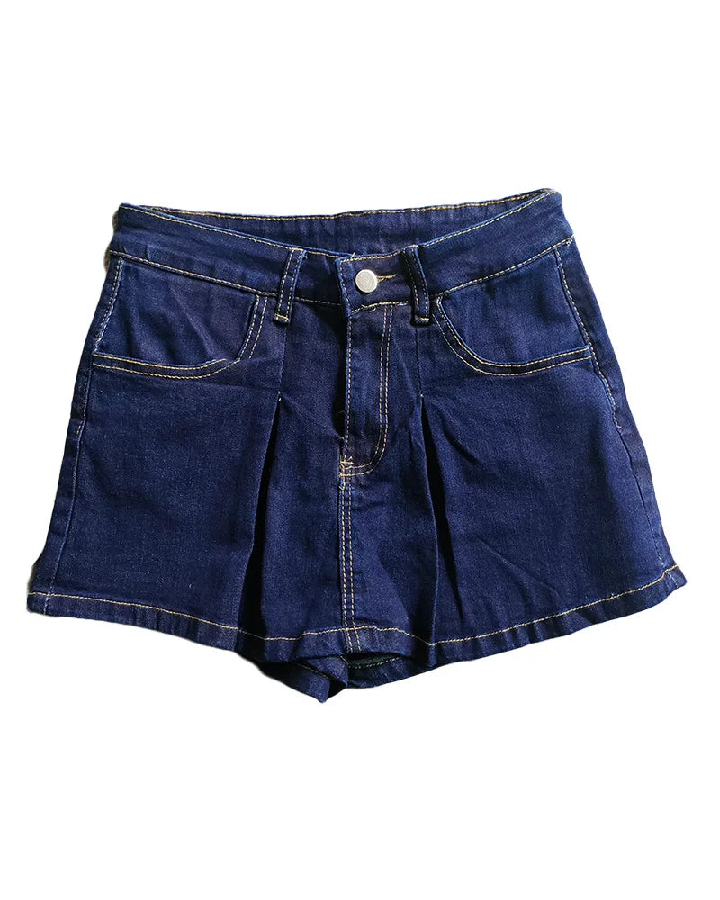 Denim Cotton Pleated Hip Skirt